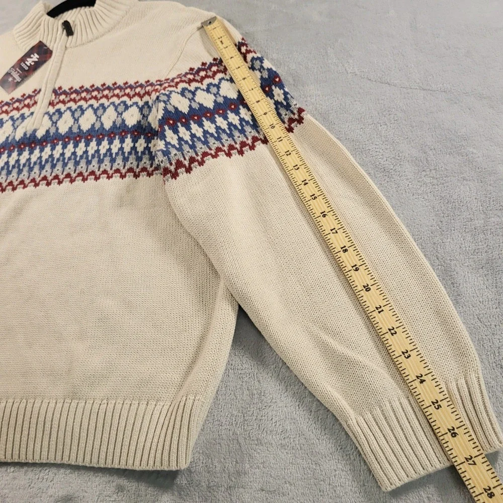 IZOD Mens 2XB NEW Fair Isle Christmas Holiday Winter Quarter Zip Sweater Cream